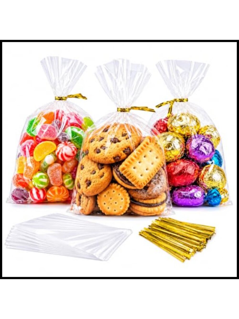 100 Pack Clear Cellophane Treat Bags 5x7 with Twist Ties for Candy Cookies